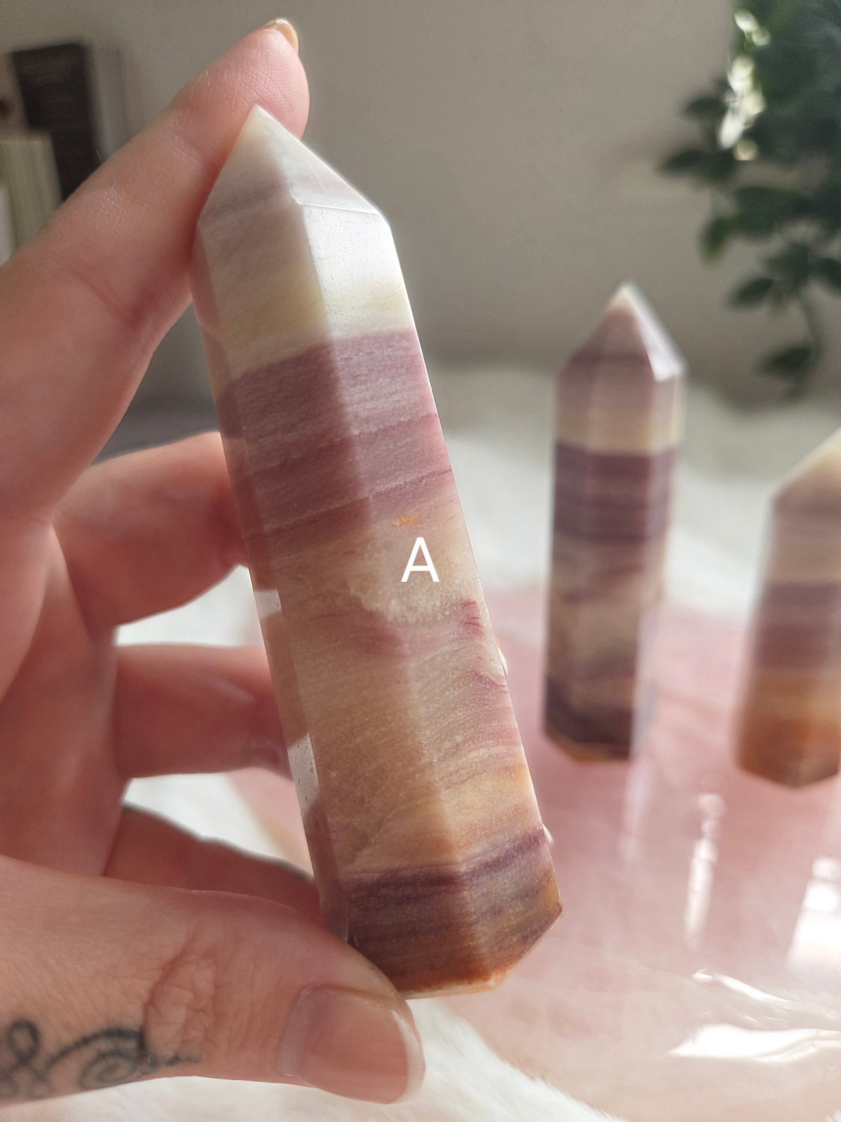 Pink Silk Flourite Tower