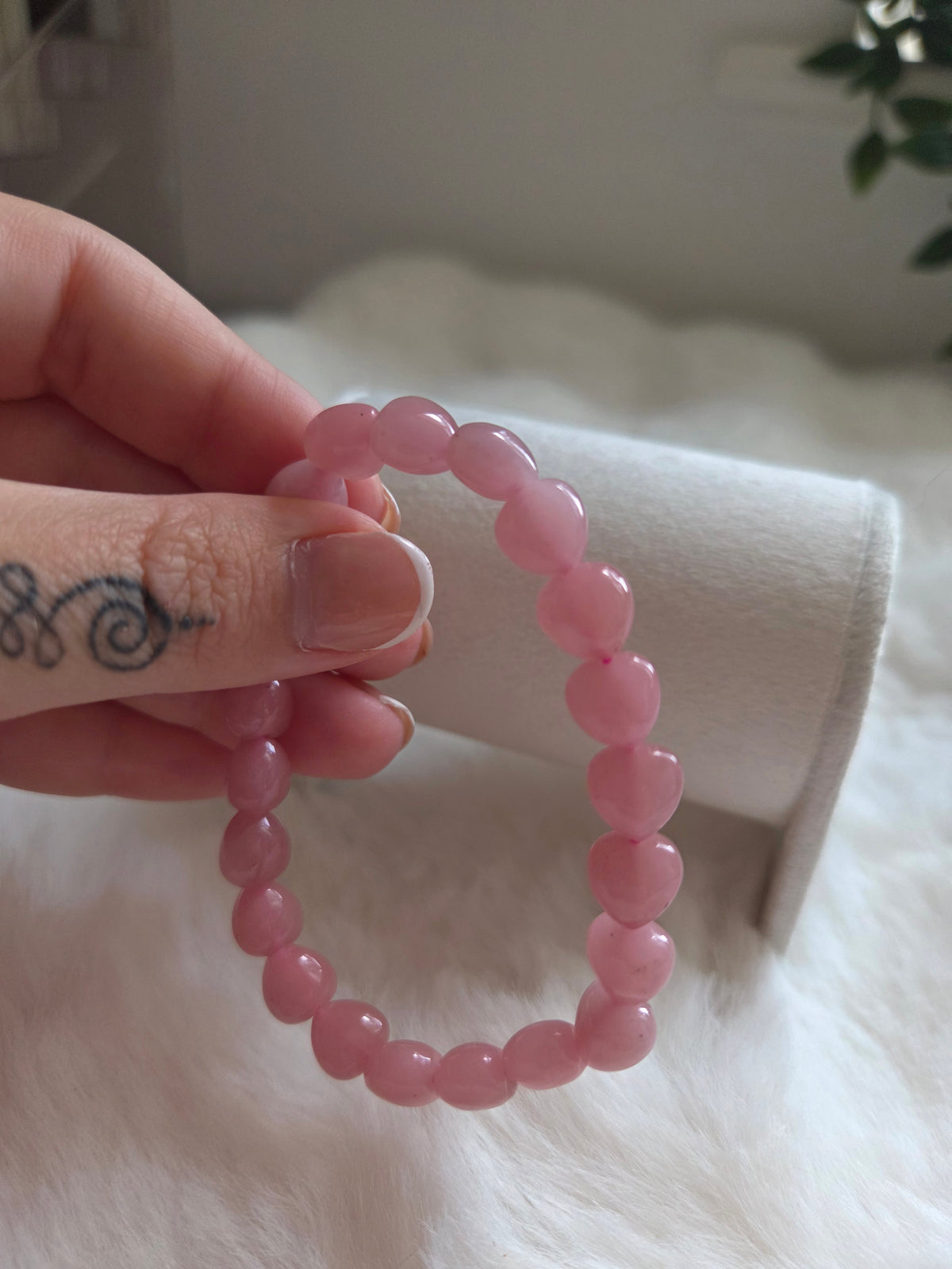 Guava Quartz Heart Bead Bracelet