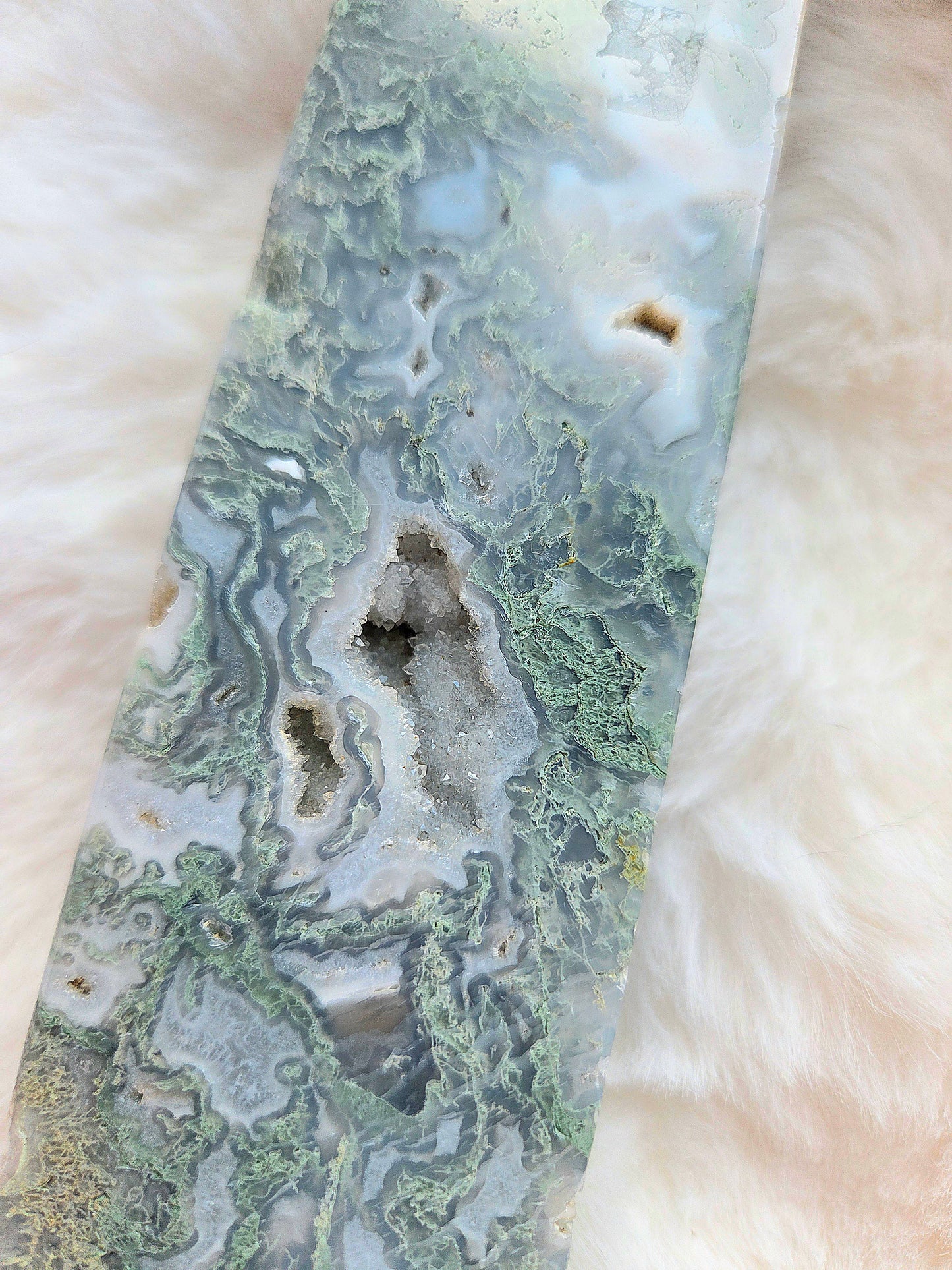 Large Druzy Moss Agate Tower
