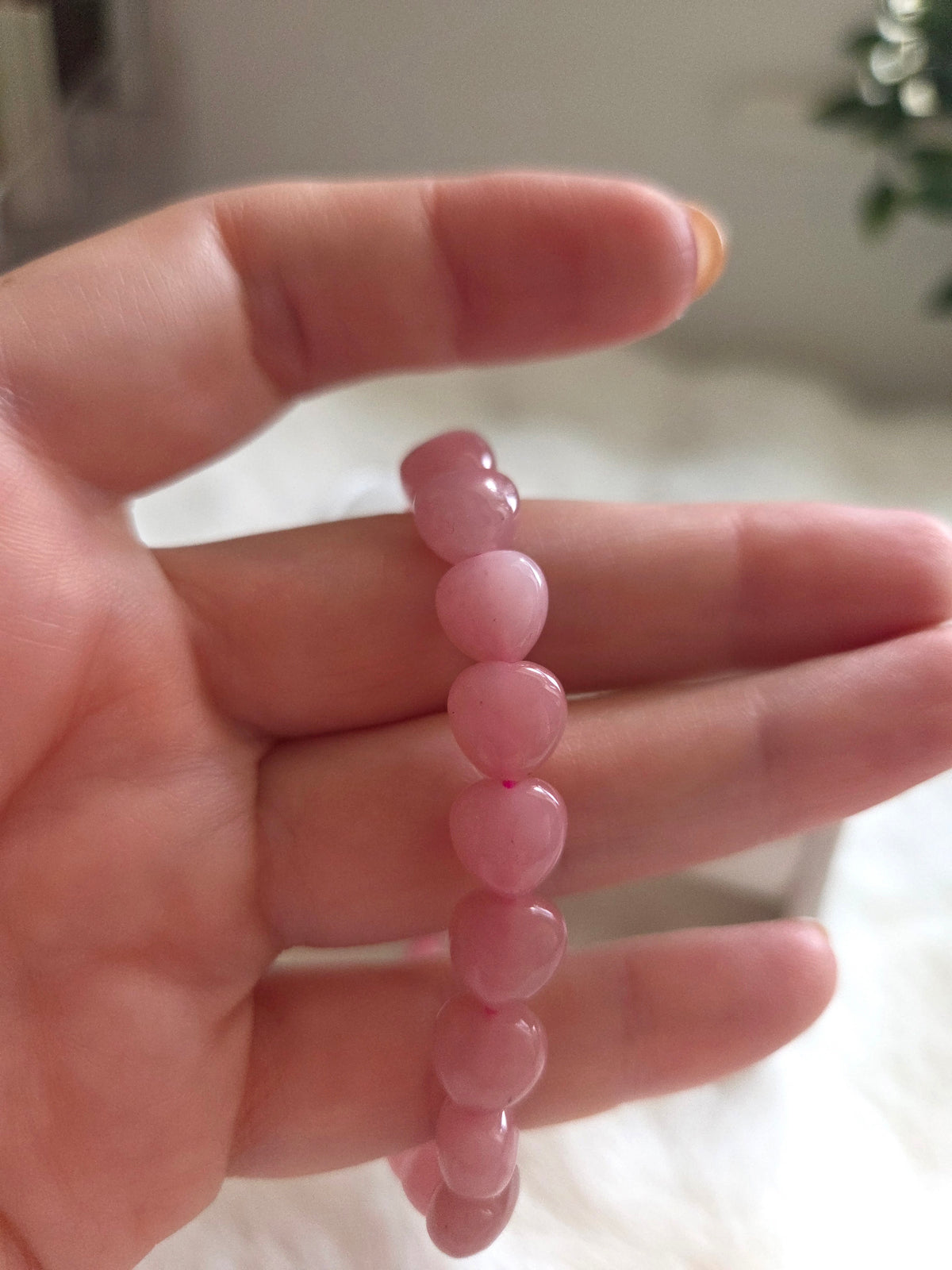Guava Quartz Heart Bead Bracelet